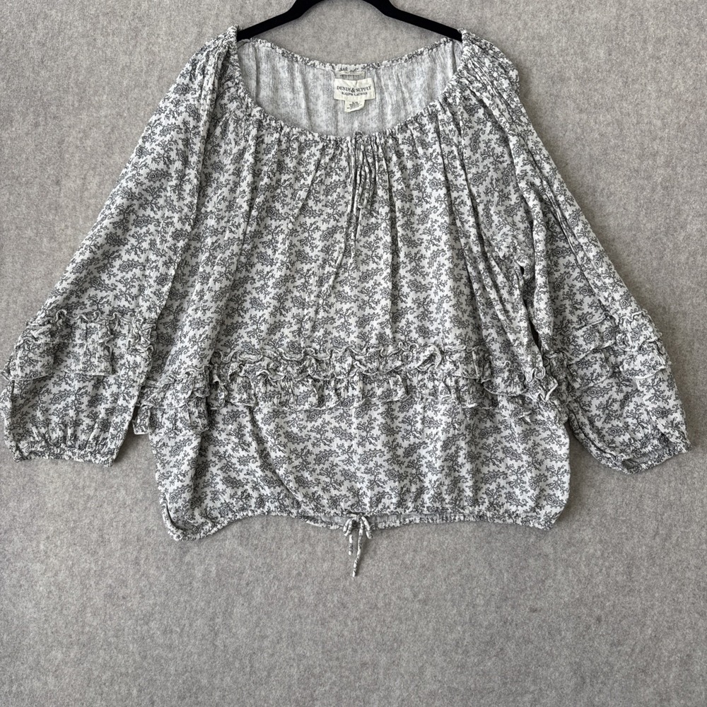 Denim & Supply Ralph Lauren Floral Ruffle Peasant Blouse Womens XL Vintage Boho